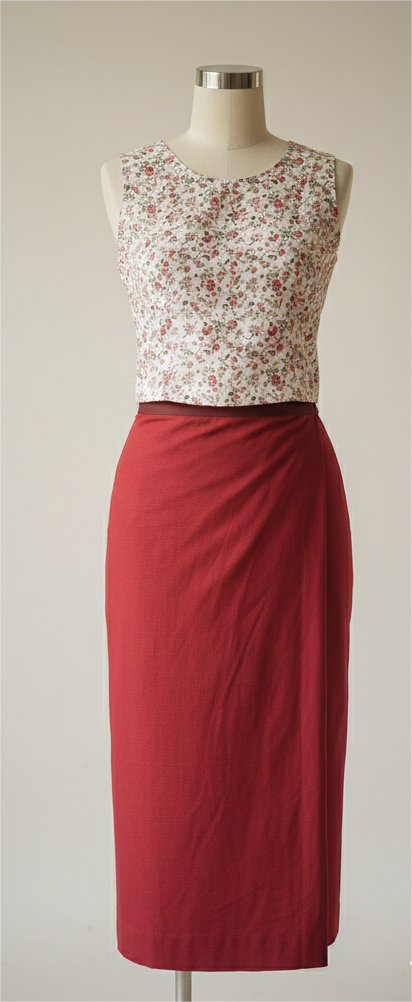 Local Floral Blouse + Plain Skirt Set (Demo)