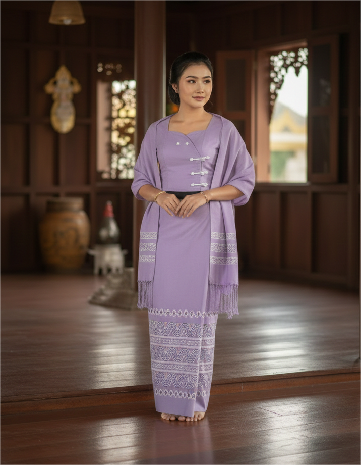 Myanmar Traditional dress with pawa (Demo)